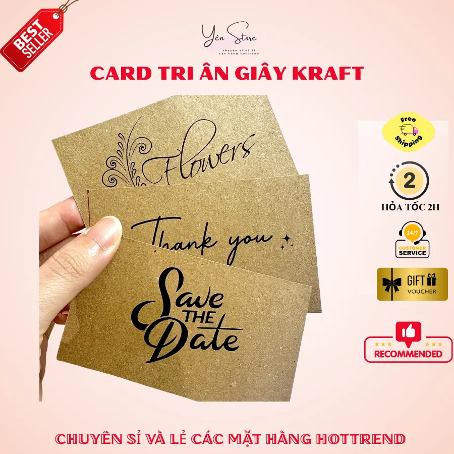 Card Thank You,Thiệp Tri Ân Giấy Kraft Tự Ghi Dành Cho Shop Handmade, Shop Hoa,Quà, Đóng Gói TMĐT
